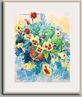 INDOOR PANSIES REACHING FOR LIGHT   2007   acrylic/paper   22" x 17"